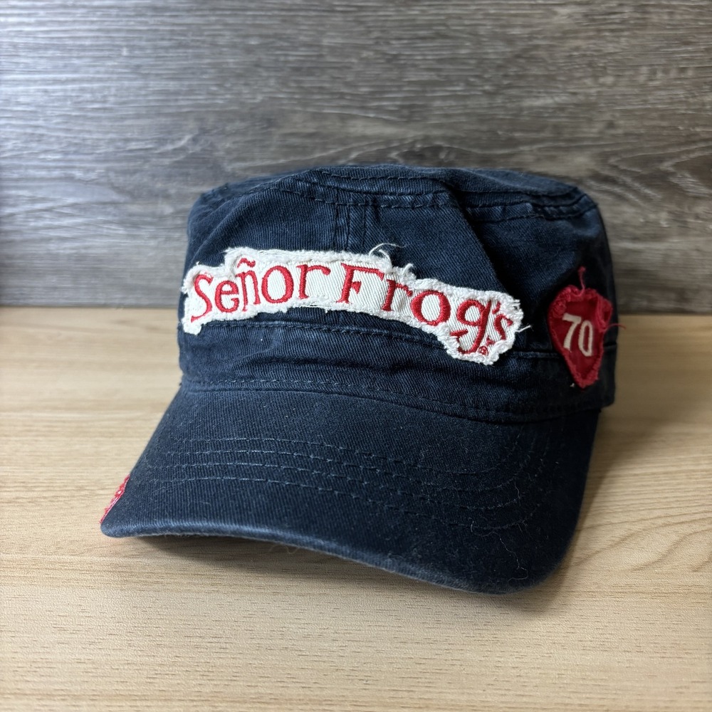 Senor Frogs Hat Cap Strap Back Womens Blue Red Embroidered Patch Cancun